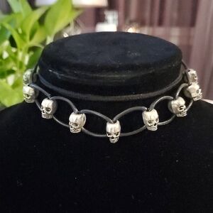 Silver Skull Choker Necklace